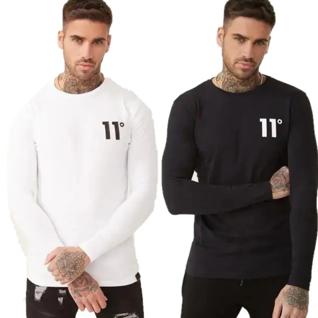 11 Degrees  |Crew Neck Long Sleeves Cotton Long Sleeve T-shirt Logo