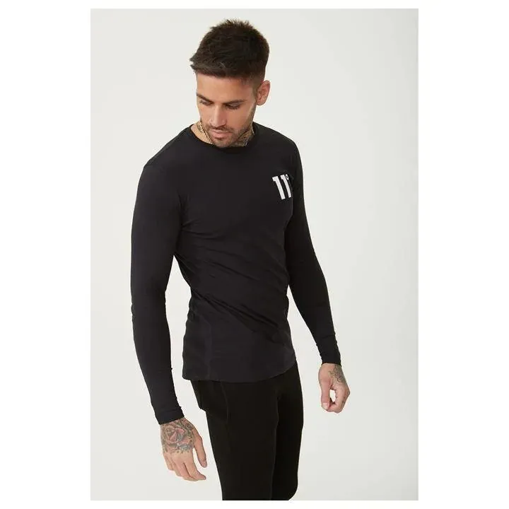 11 Degrees  |Crew Neck Long Sleeves Cotton Long Sleeve T-shirt Logo