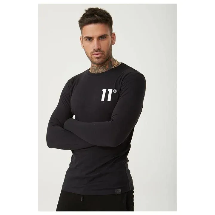 11 Degrees  |Crew Neck Long Sleeves Cotton Long Sleeve T-shirt Logo