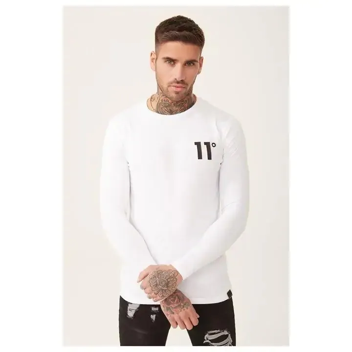 11 Degrees  |Crew Neck Long Sleeves Cotton Long Sleeve T-shirt Logo