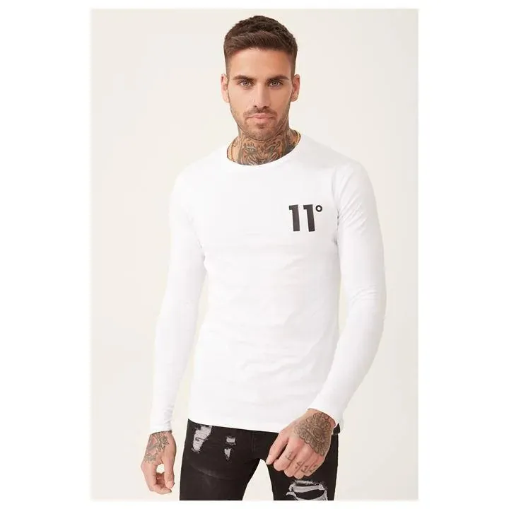 11 Degrees  |Crew Neck Long Sleeves Cotton Long Sleeve T-shirt Logo