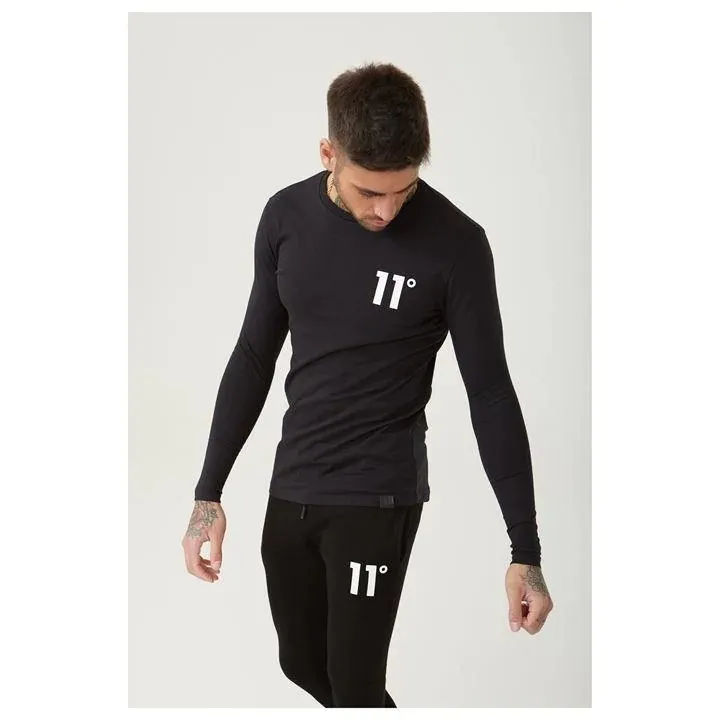 11 Degrees  |Crew Neck Long Sleeves Cotton Long Sleeve T-shirt Logo