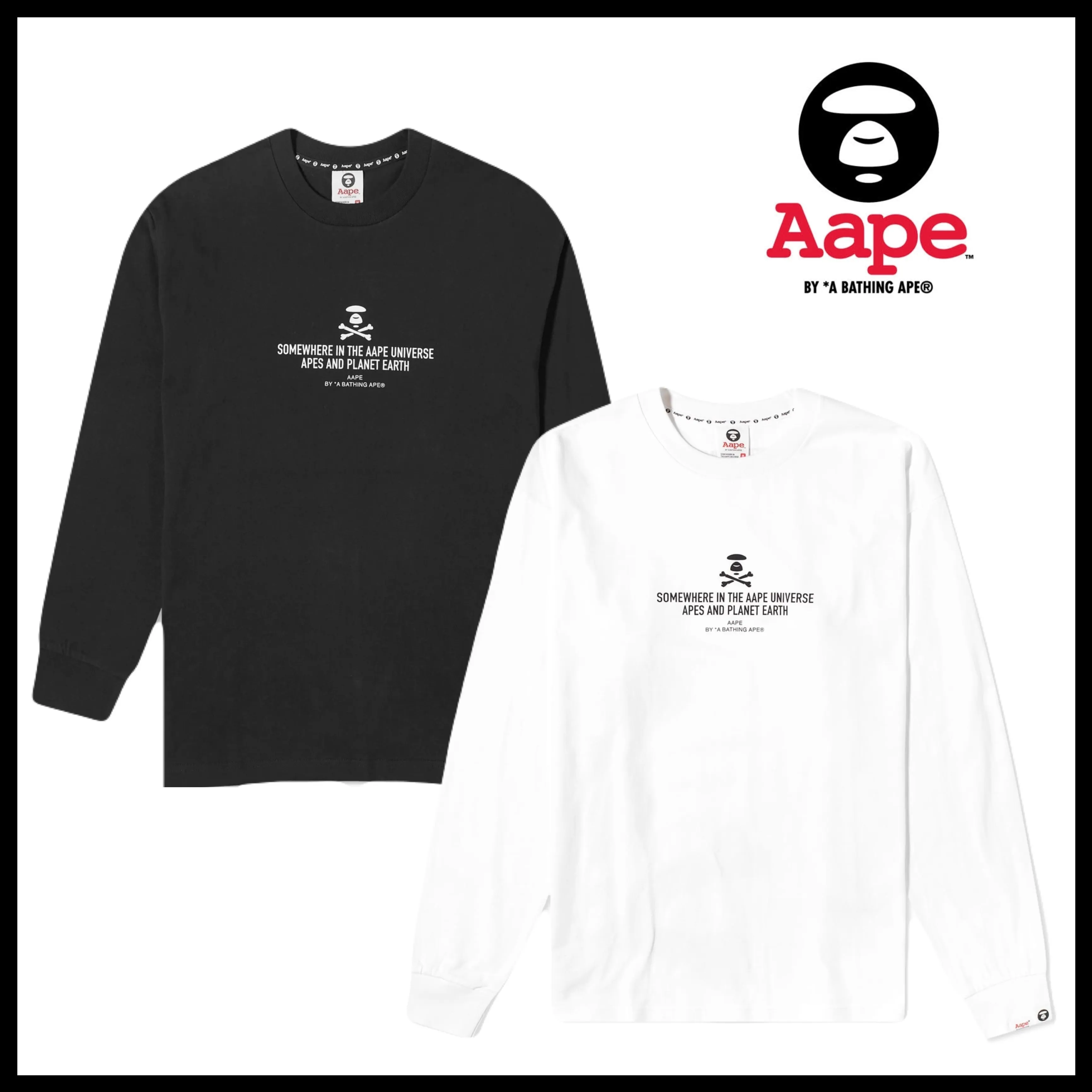 A BATHING APE  |Crew Neck Long Sleeves Cotton Long Sleeve T-shirt