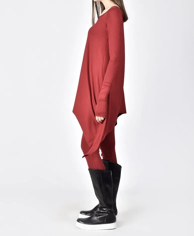 Aakasha  |Long Sleeves Plain Medium Long Handmade Asymmetry Tunics