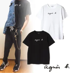 Agnes b  |Crew Neck Pullovers Cotton Short Sleeves Logo T-Shirts