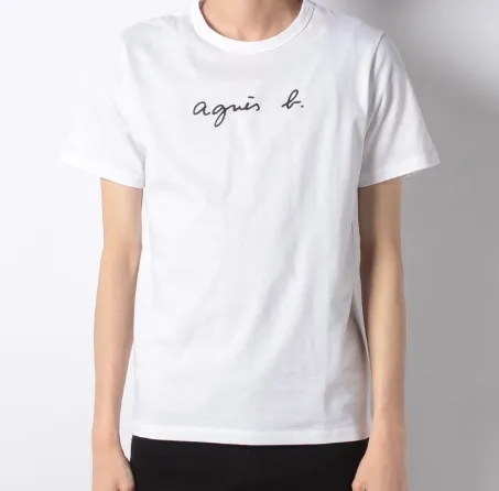 Agnes b  |Crew Neck Pullovers Cotton Short Sleeves Logo T-Shirts