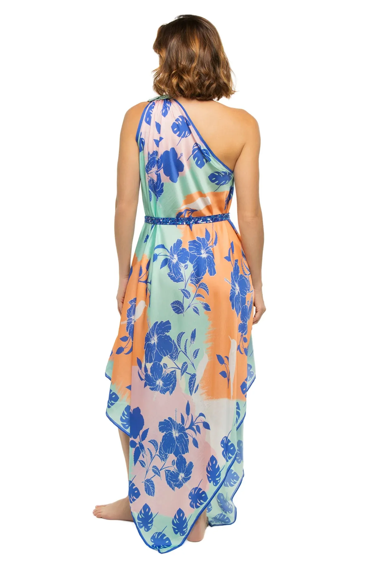 Asymmetrical Multi-Way Scarf Midi Dress