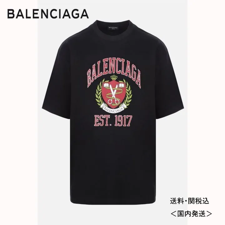 BALENCIAGA  |Crew Neck Pullovers Cotton Short Sleeves Logo Luxury