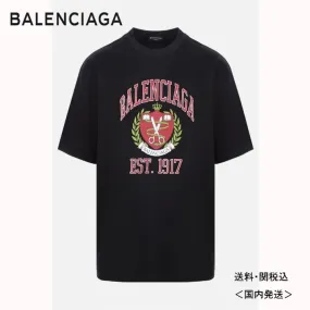 BALENCIAGA  |Crew Neck Pullovers Cotton Short Sleeves Logo Luxury