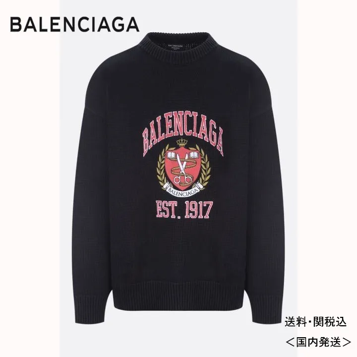 BALENCIAGA  |Crew Neck Pullovers Long Sleeves Cotton Logo Luxury