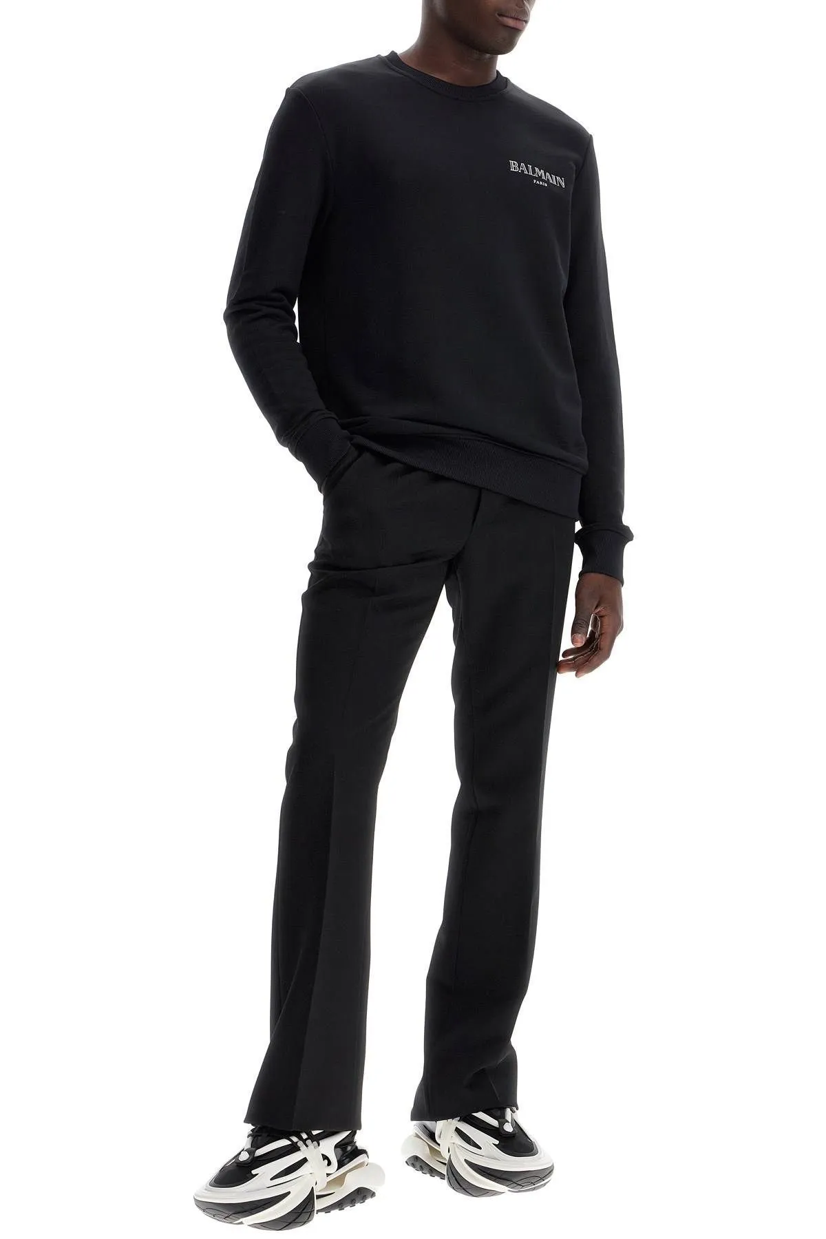 BALMAIN  |Crew Neck Pullovers Long Sleeves Cotton Logo Luxury