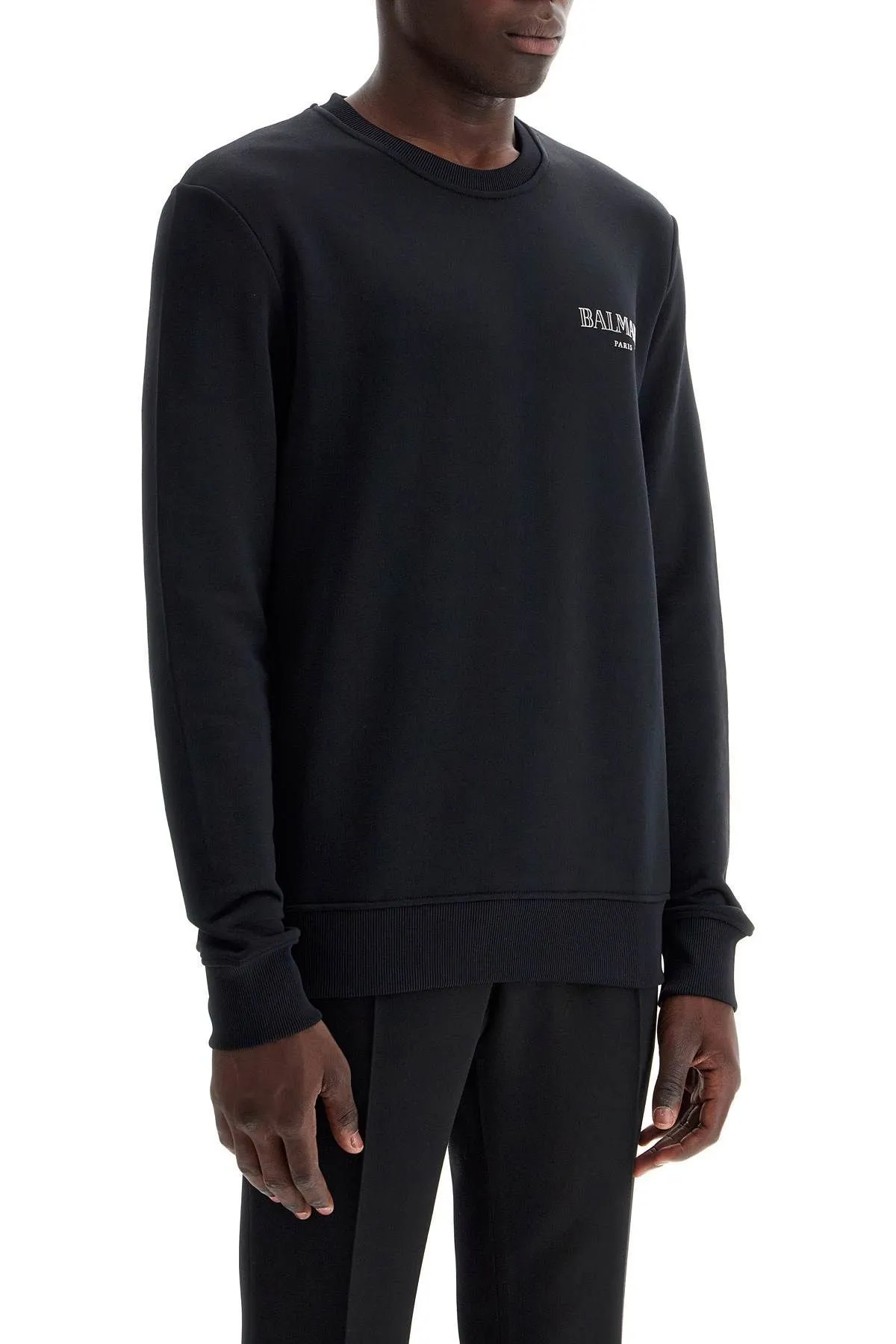 BALMAIN  |Crew Neck Pullovers Long Sleeves Cotton Logo Luxury