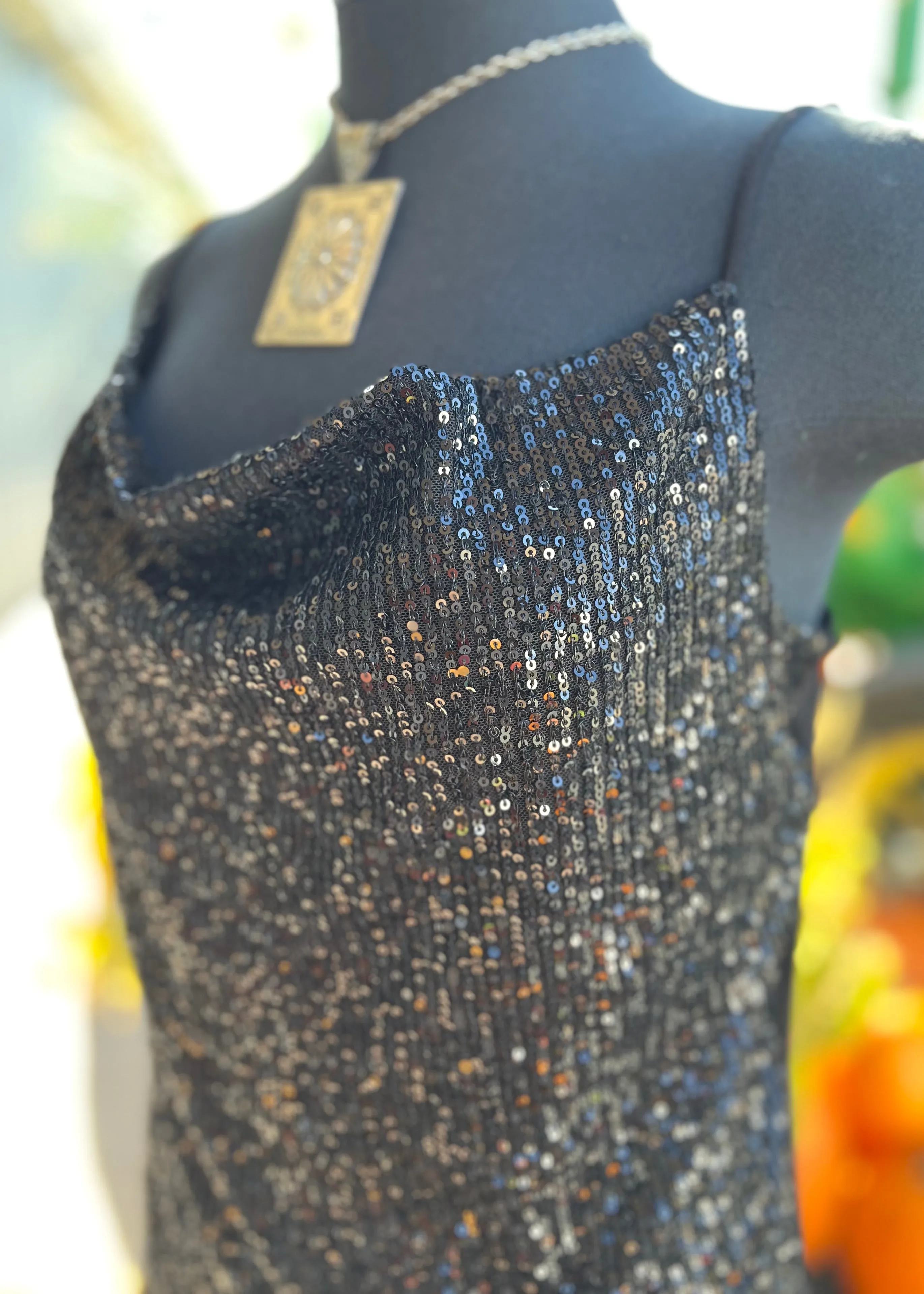 Black Sequin Sparkle Tank Top