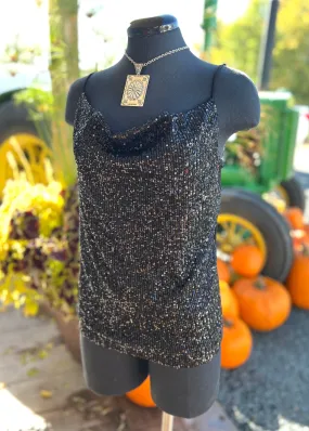 Black Sequin Sparkle Tank Top