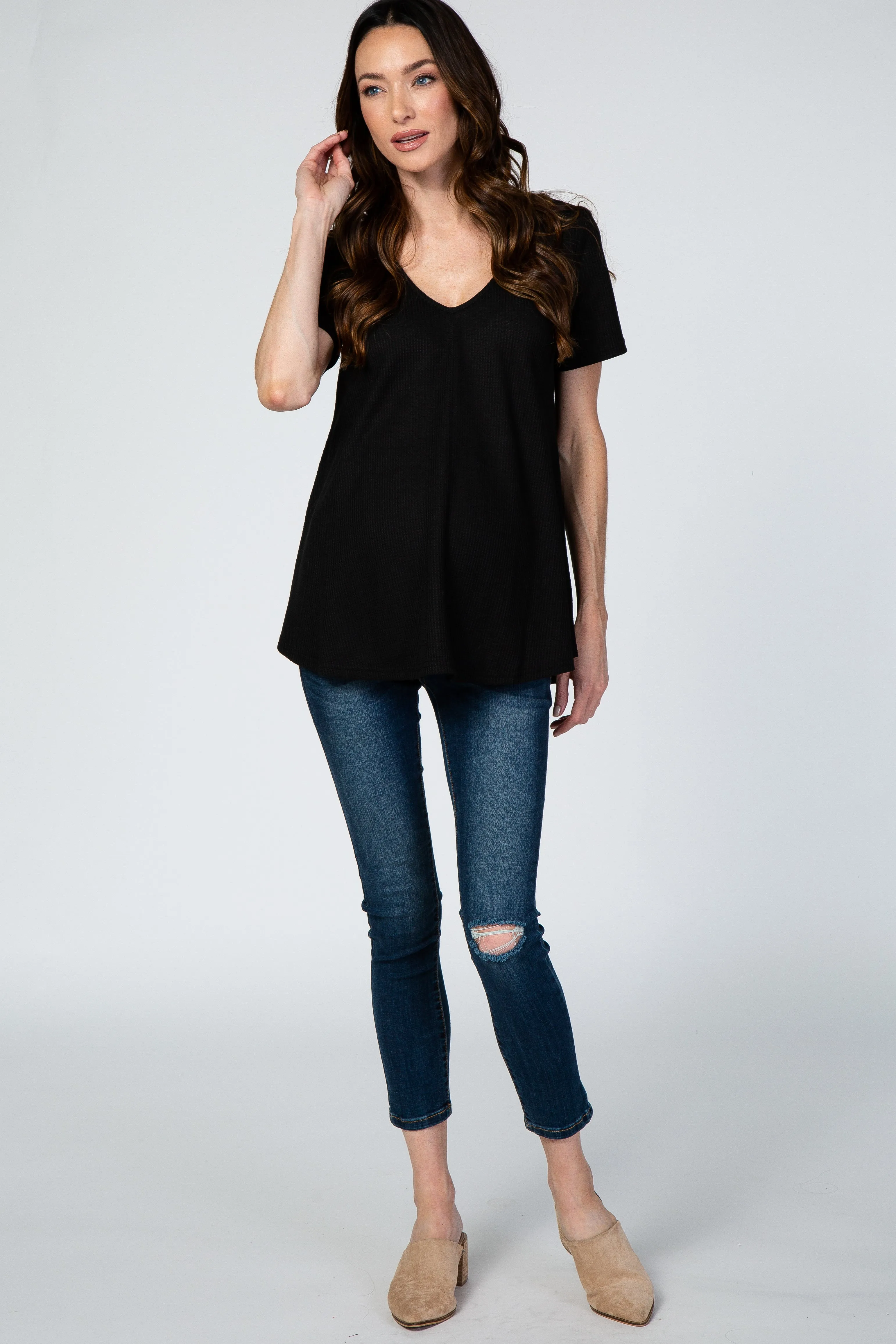 Black Short Sleeve Thermal Maternity Top