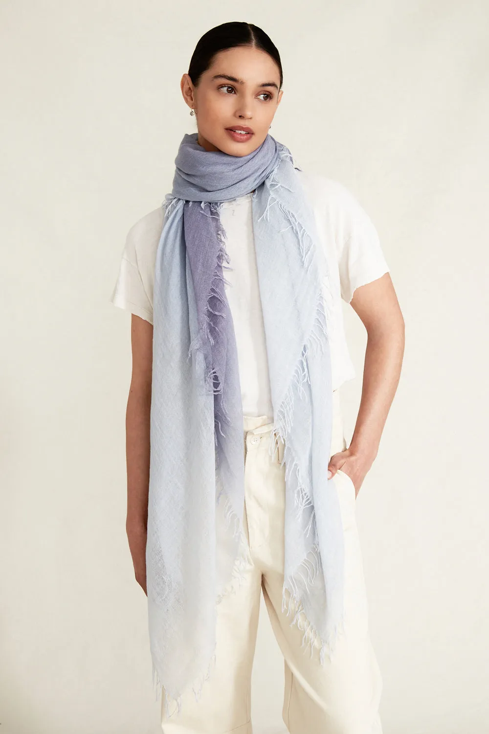 Blue Granite Dip-Dyed Cashmere and Silk Scarf