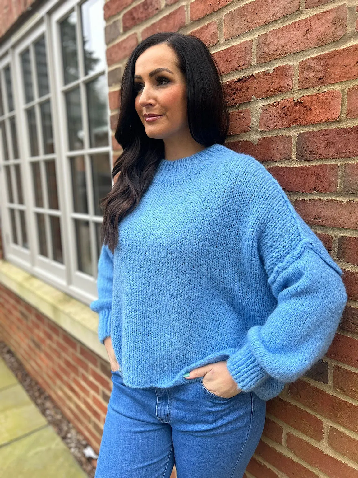 Blue Ribbed Neck Premium Jumper Alex