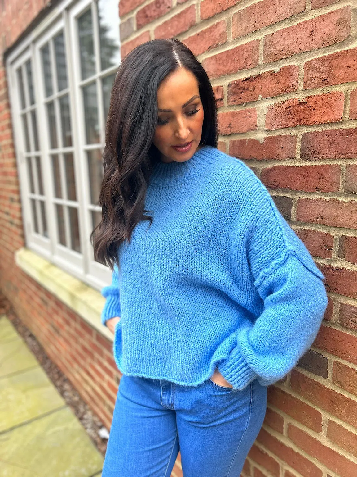 Blue Ribbed Neck Premium Jumper Alex