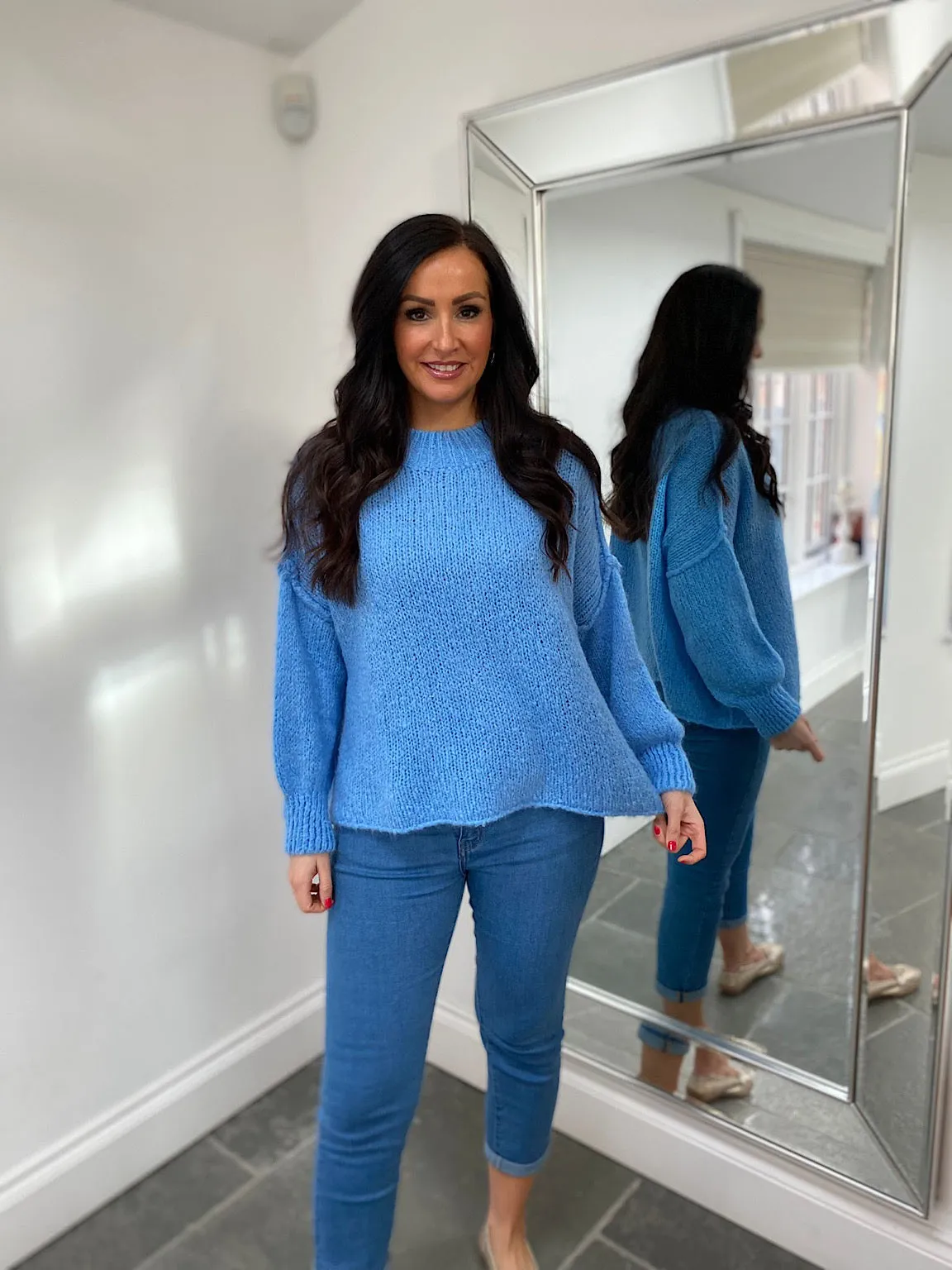 Blue Ribbed Neck Premium Jumper Alex