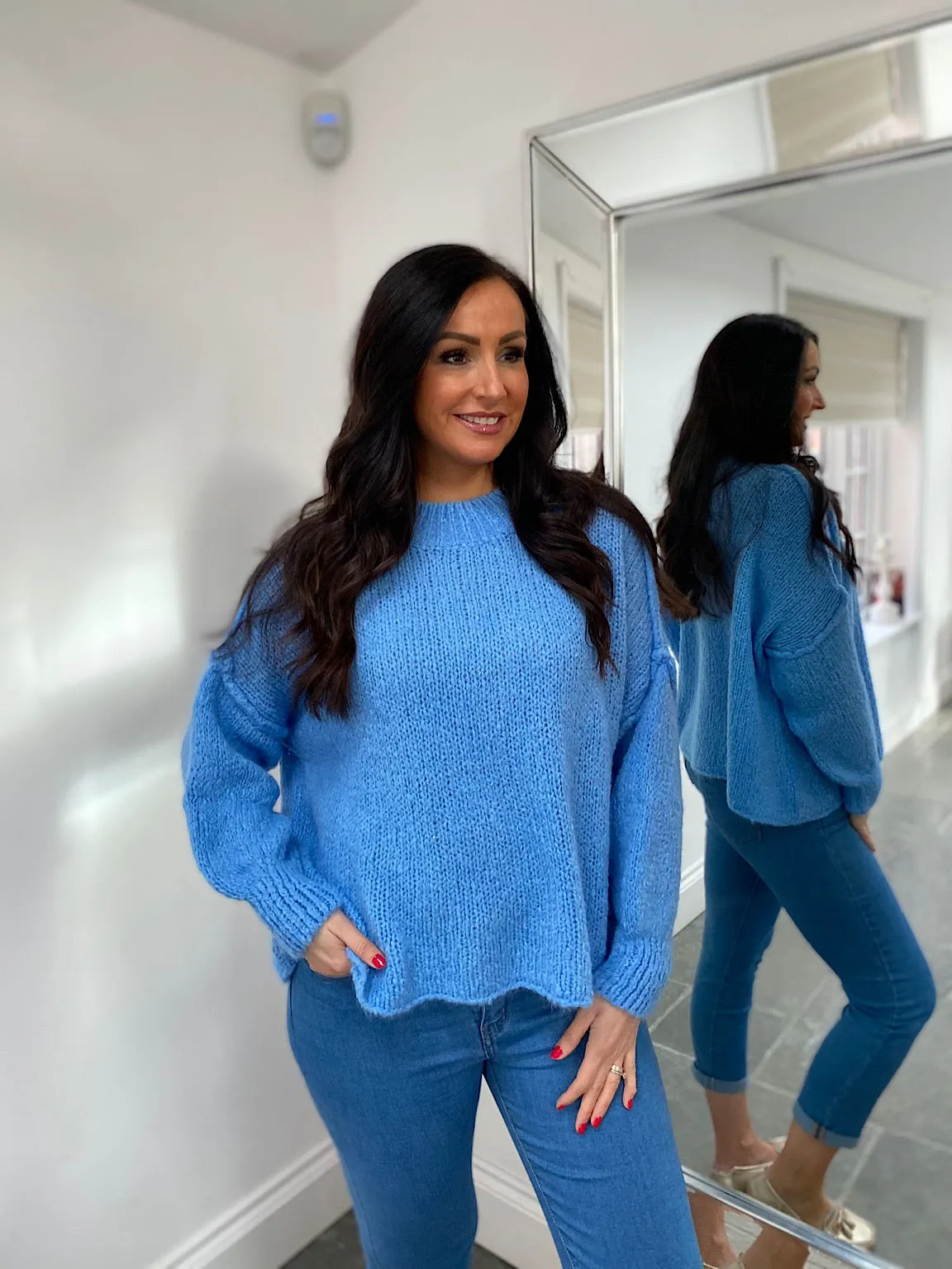 Blue Ribbed Neck Premium Jumper Alex