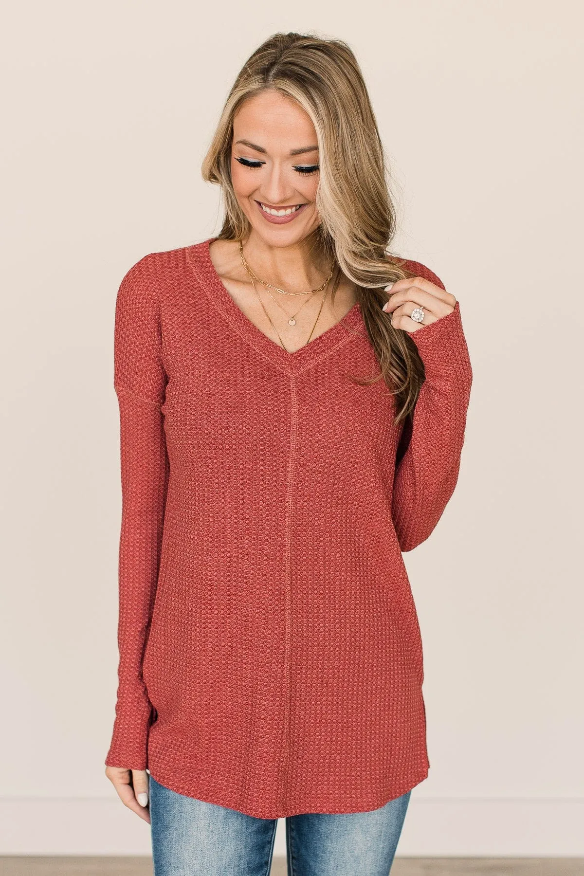 Breaking Free Thermal Knit Top- Brick