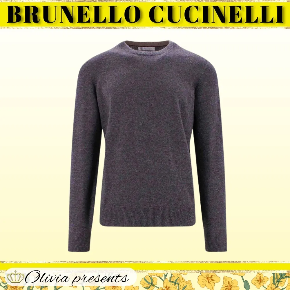 BRUNELLO CUCINELLI  |Crew Neck Pullovers Cashmere Long Sleeves Plain Sweaters