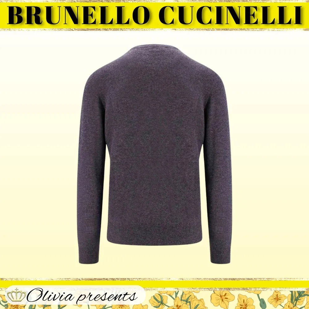 BRUNELLO CUCINELLI  |Crew Neck Pullovers Cashmere Long Sleeves Plain Sweaters