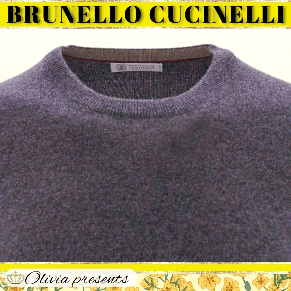 BRUNELLO CUCINELLI  |Crew Neck Pullovers Cashmere Long Sleeves Plain Sweaters