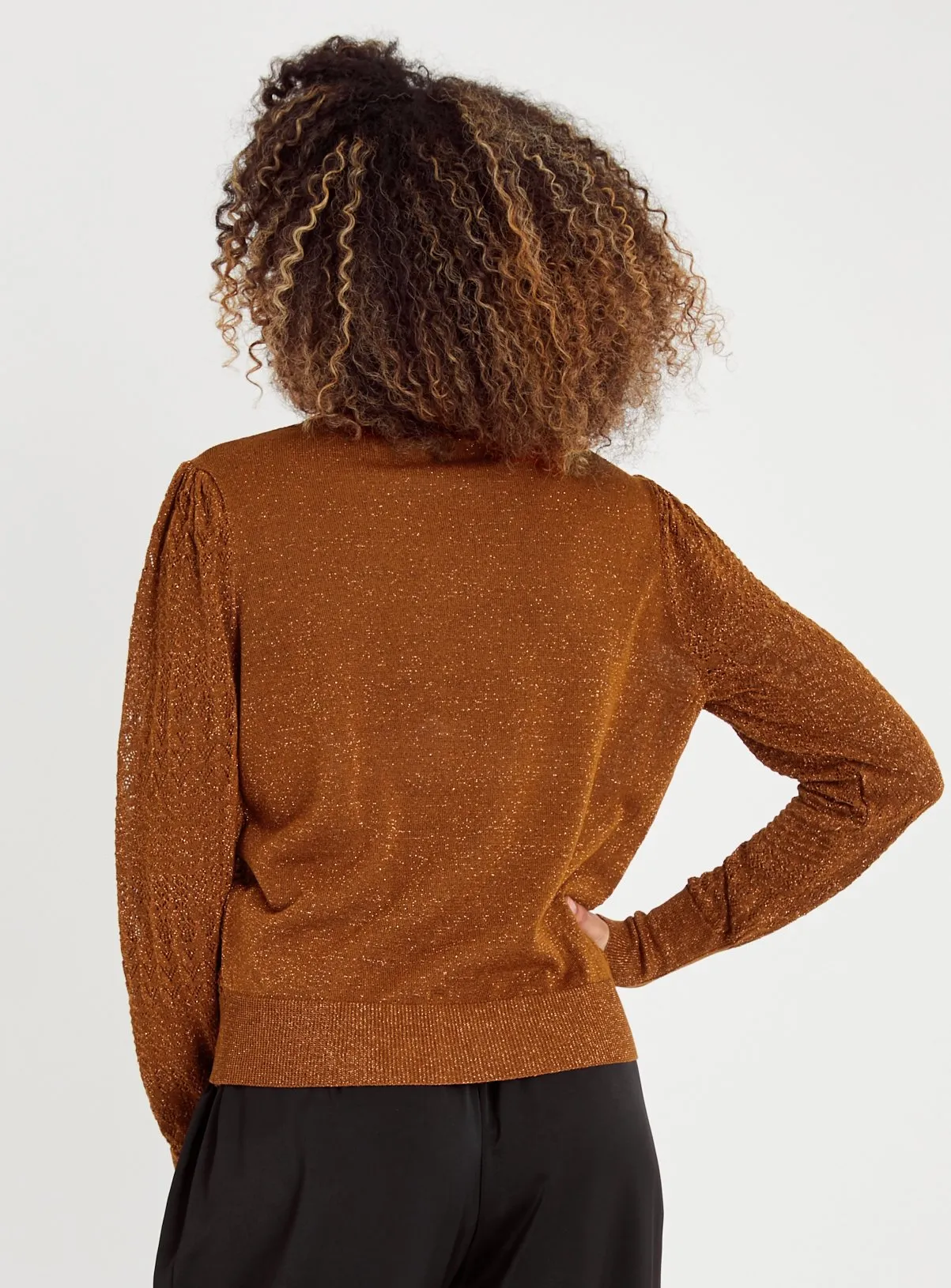 Buy Bronze Pointelle Crew Neck Jumper  24 | Jumpers | Tu