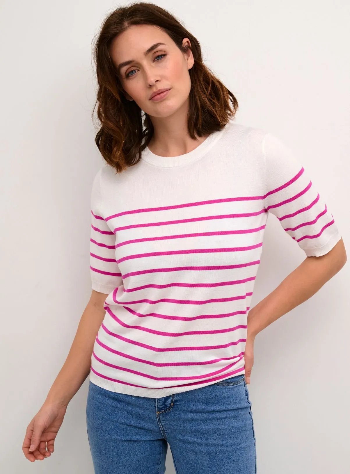 Buy KAFFE Lizza Short Sleeve Striped Pullover Pink XL | Jumpers | Tu