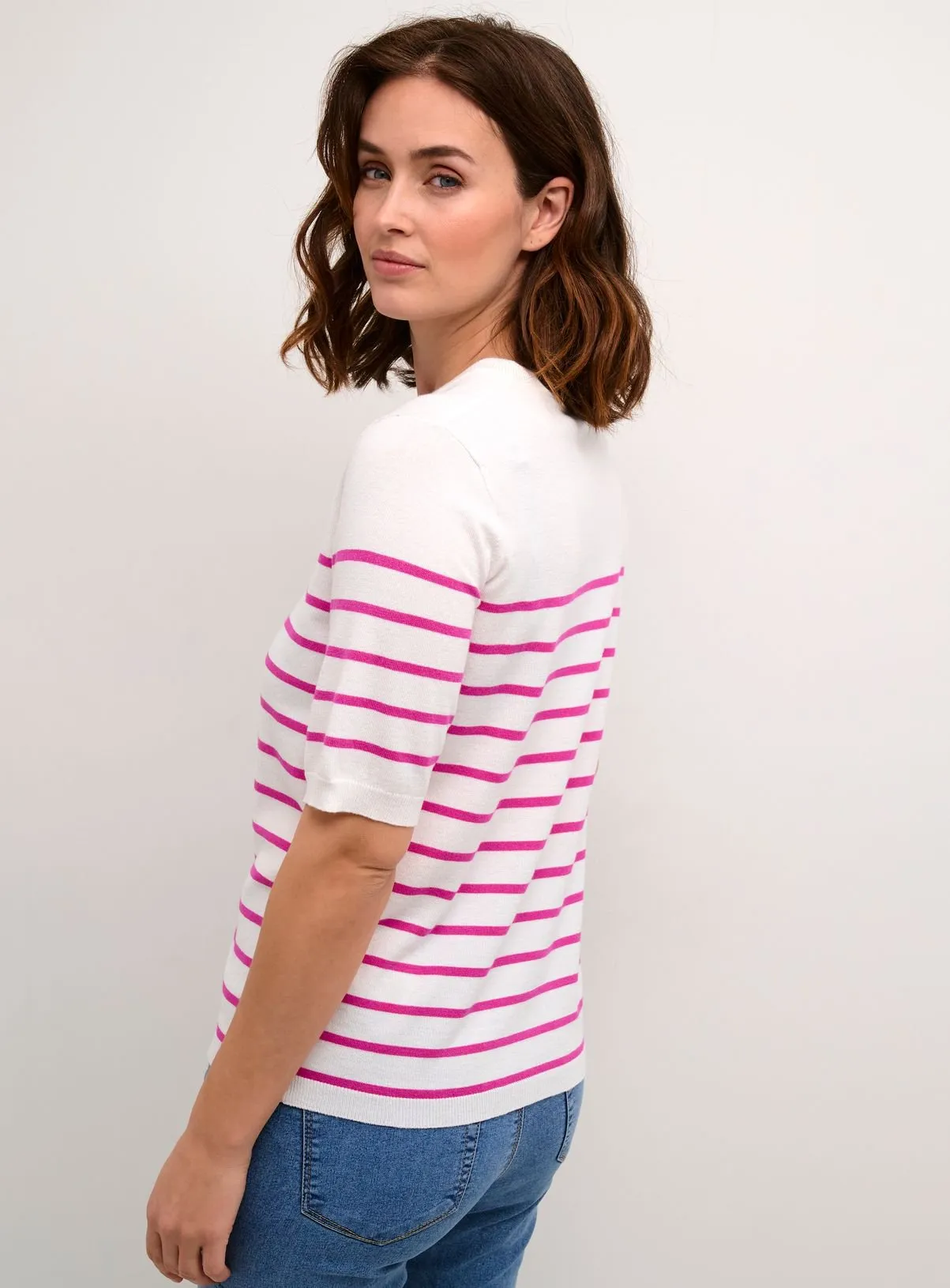 Buy KAFFE Lizza Short Sleeve Striped Pullover Pink XL | Jumpers | Tu