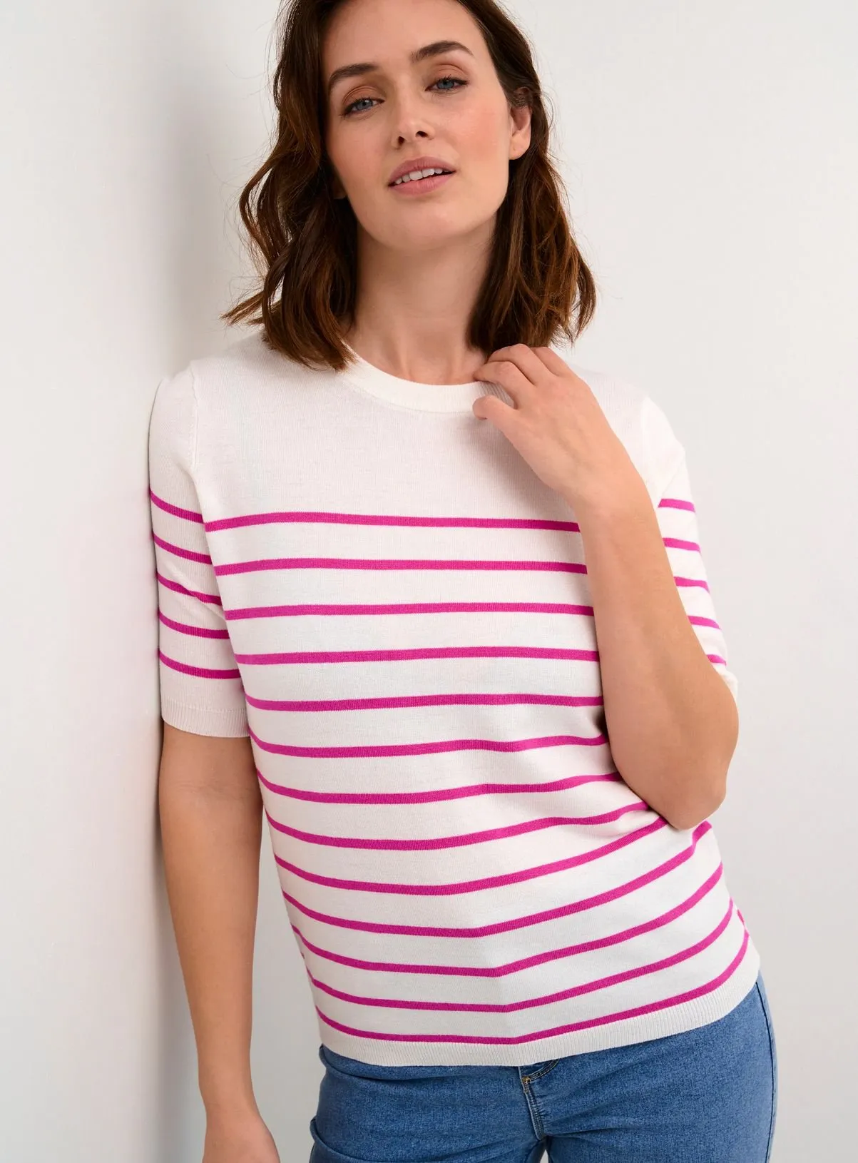 Buy KAFFE Lizza Short Sleeve Striped Pullover Pink XL | Jumpers | Tu