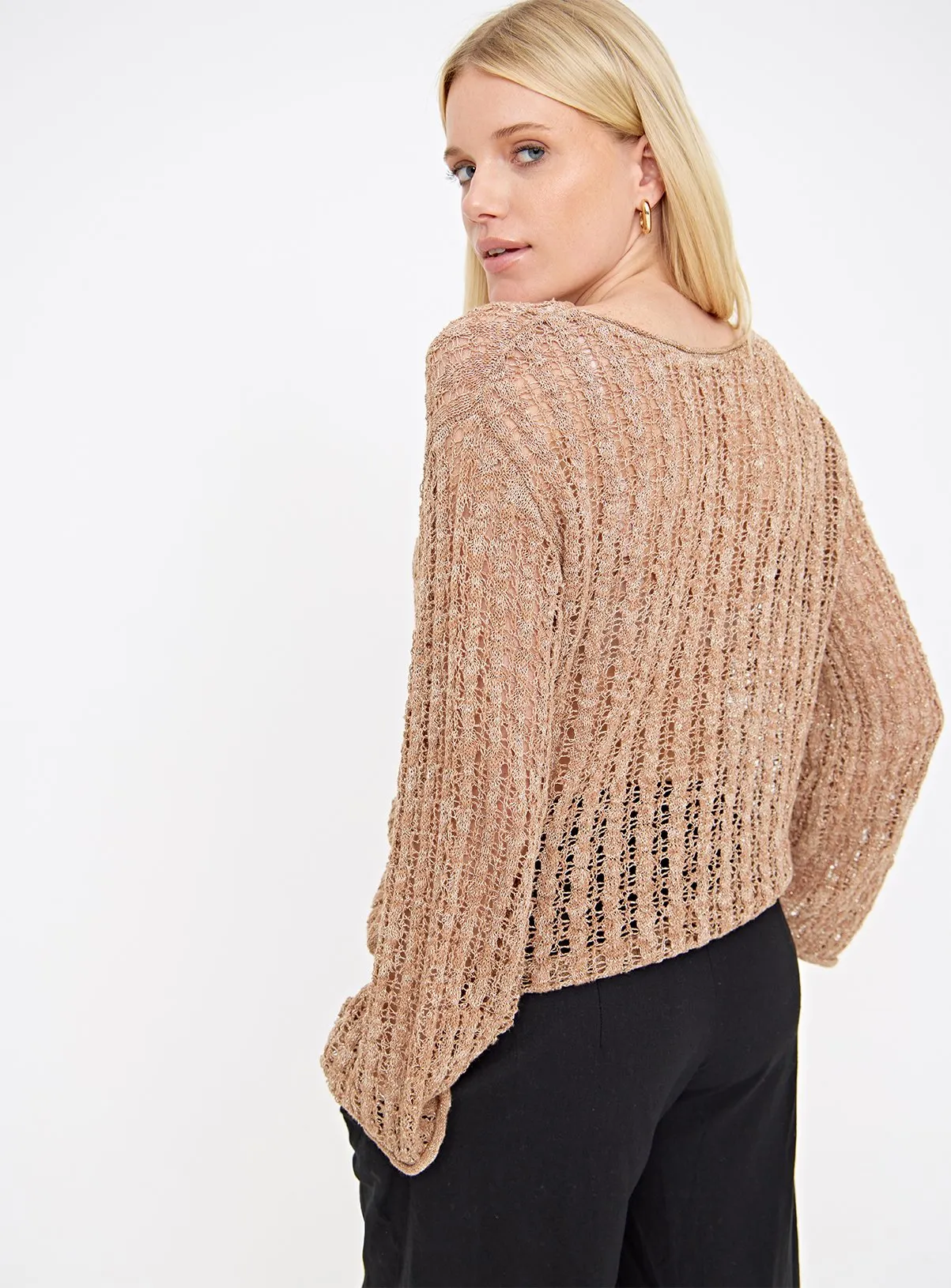 Buy Tan Pointelle Metallic Open Knit Jumper 22 | Jumpers | Tu