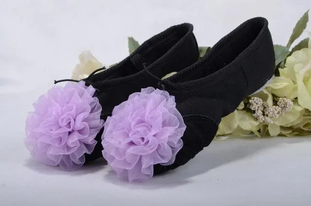 Canvas Soft Sole Ballet Dance Shoes with Flower Decoration for Girls