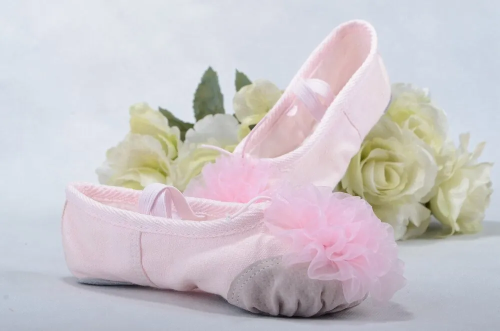 Canvas Soft Sole Ballet Dance Shoes with Flower Decoration for Girls