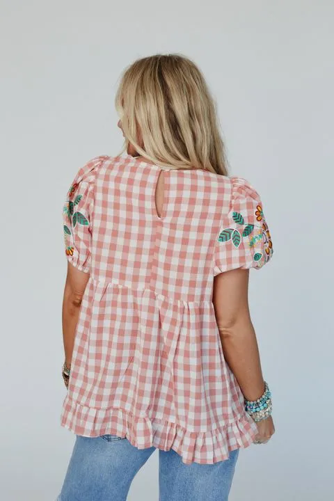 Central Park Plaid Ruffle Top - Blush