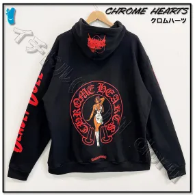 CHROME HEARTS  |Unisex Street Style Logos on the Sleeves Logo Hoodies