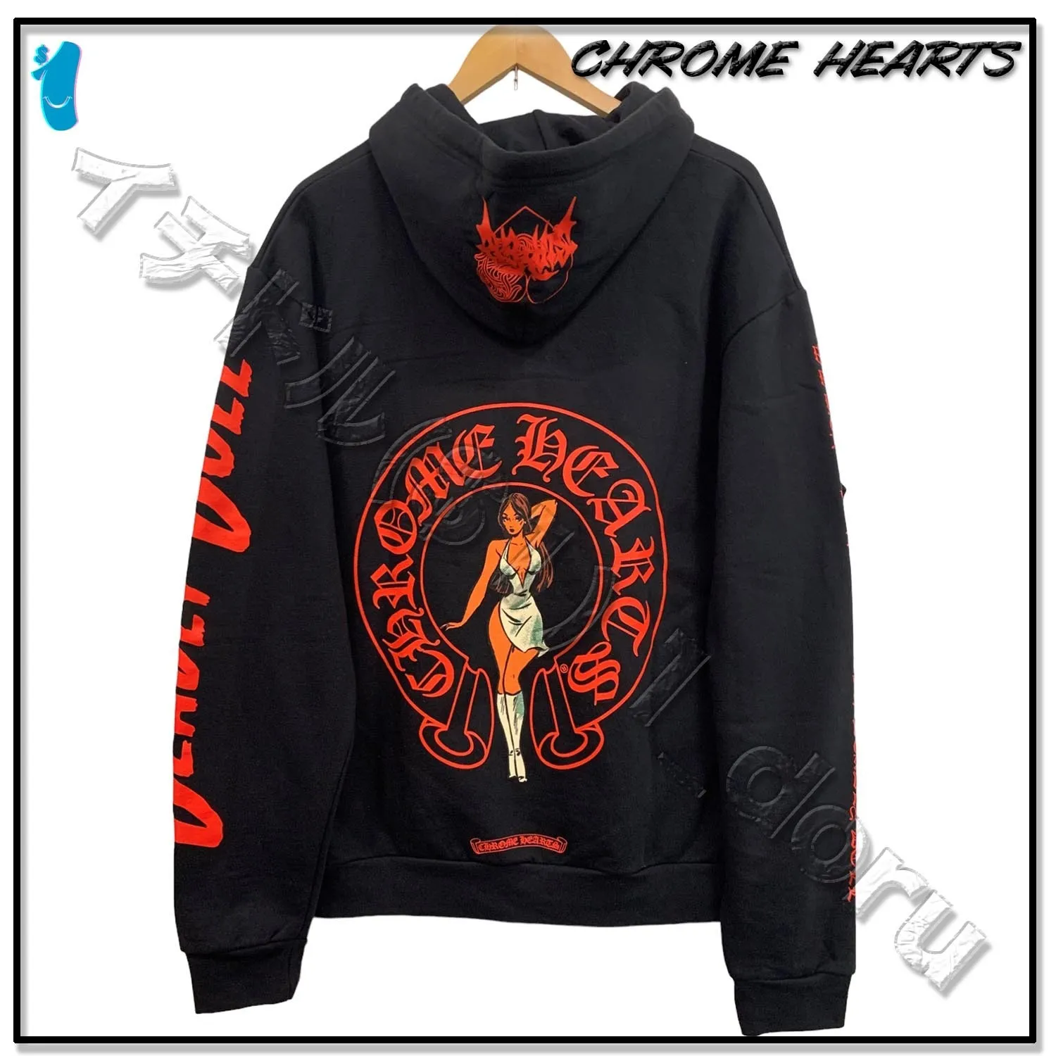 CHROME HEARTS  |Unisex Street Style Logos on the Sleeves Logo Hoodies