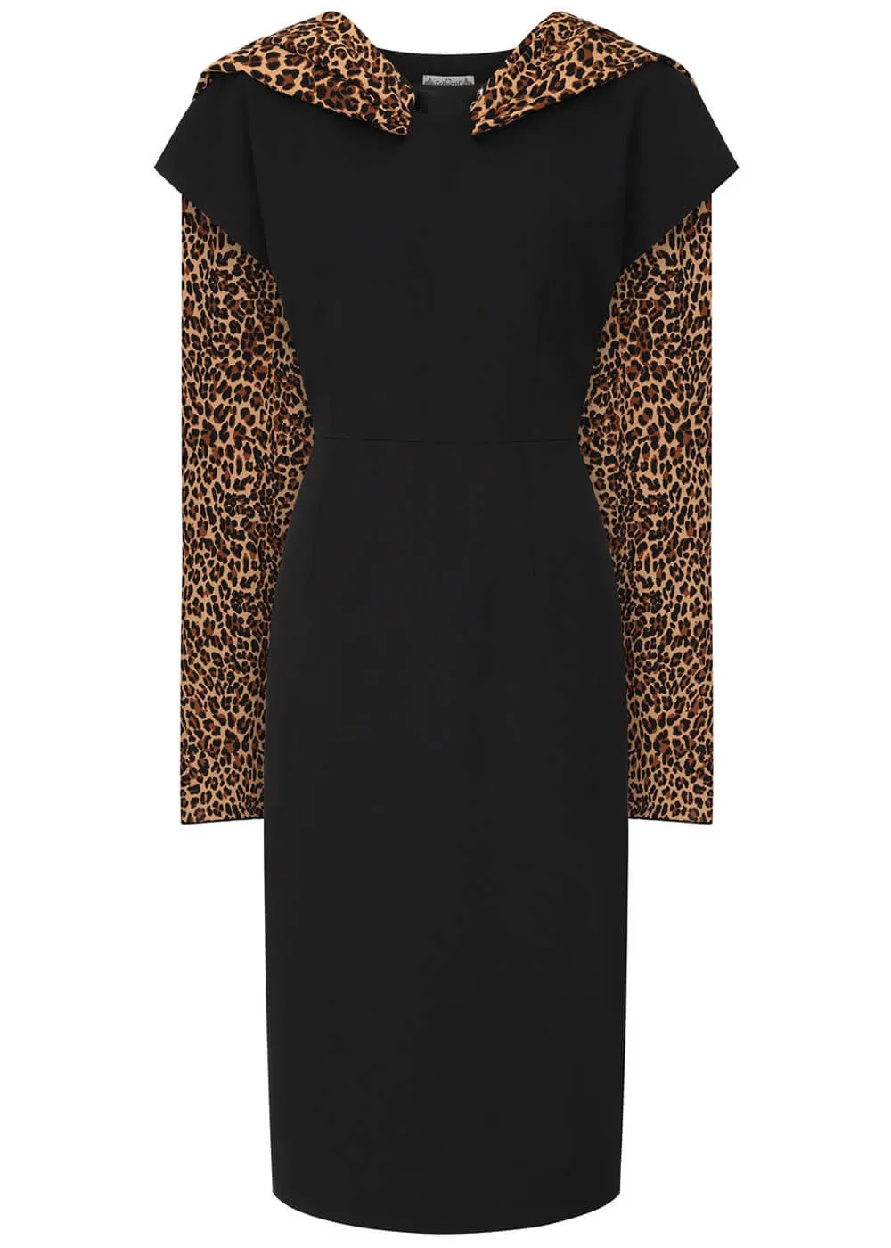 Collectif Lorelei Leopard 50's Pencil Dress Black