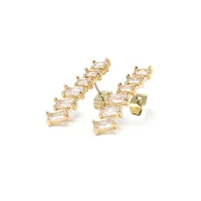 CZ Line Square Stud Earrings Gold Tone