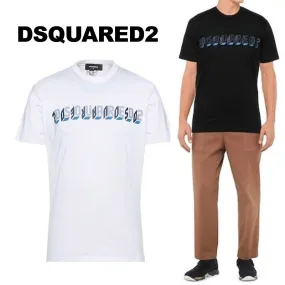 D SQUARED2  |Crew Neck Pullovers Cotton Short Sleeves Logo Luxury