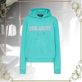 D SQUARED2  |Rib Long Sleeves Plain Cotton Logo Hoodies & Sweatshirts