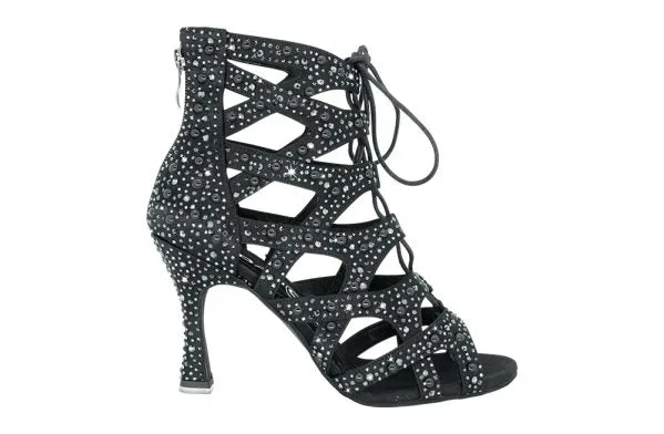 Dancin Boots with Crossed Bands Black whit Crystal Strass+