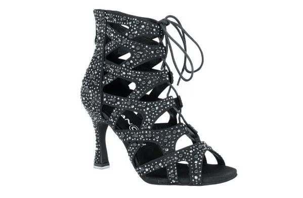 Dancin Boots with Crossed Bands Black whit Crystal Strass+