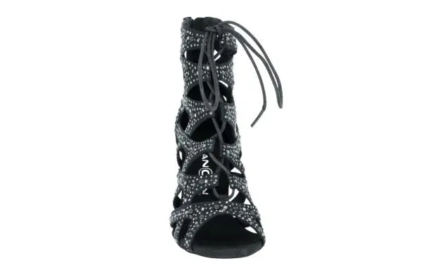 Dancin Boots with Crossed Bands Black whit Crystal Strass+