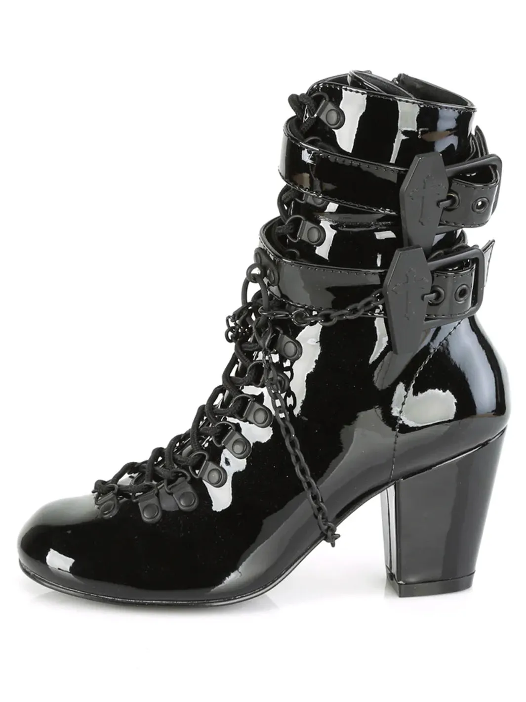 DEMONIA VIVIKA-128 - BLACK PATENT  PRE ORDER 