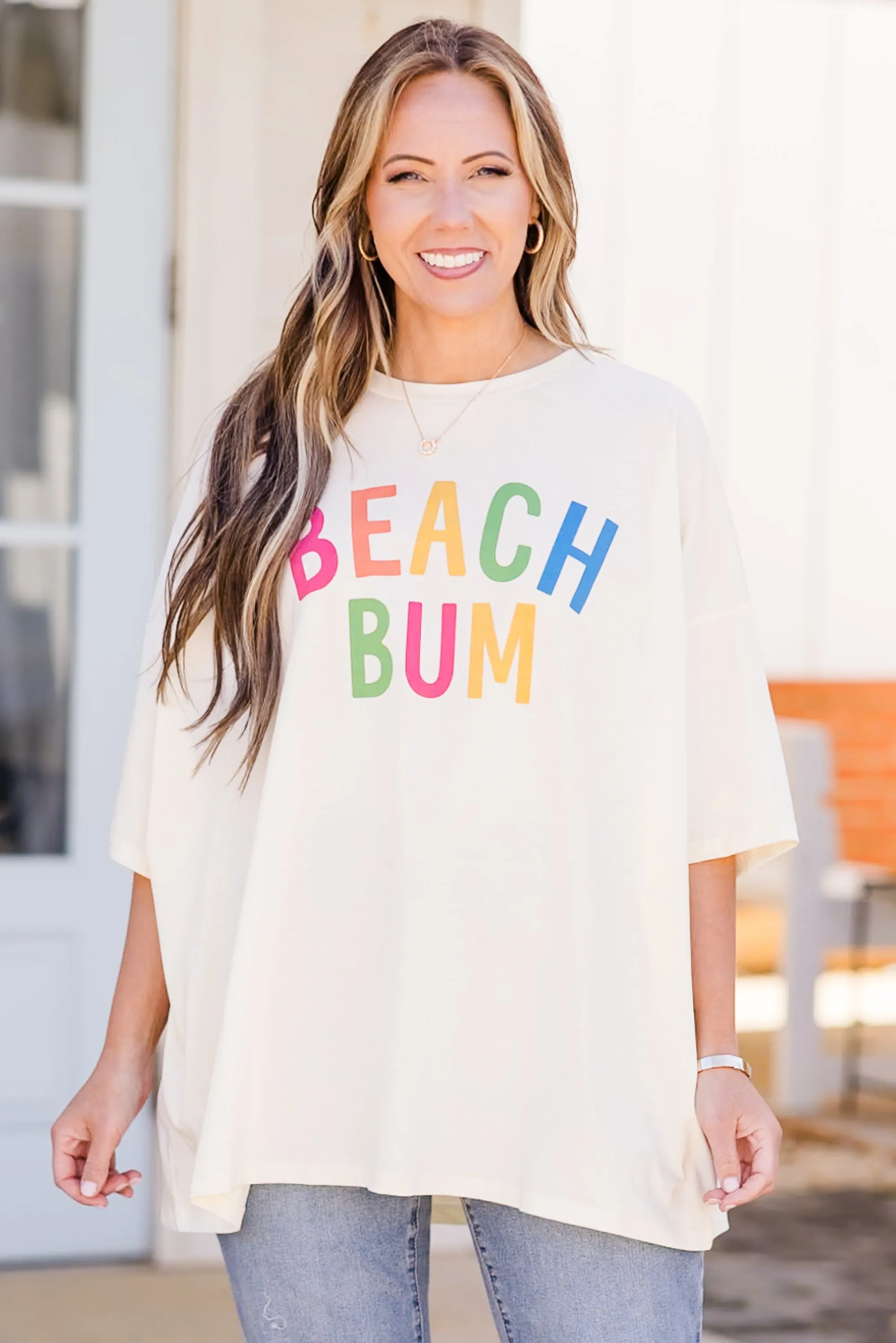 Down By The Coast Boyfriend Tee, Ivory