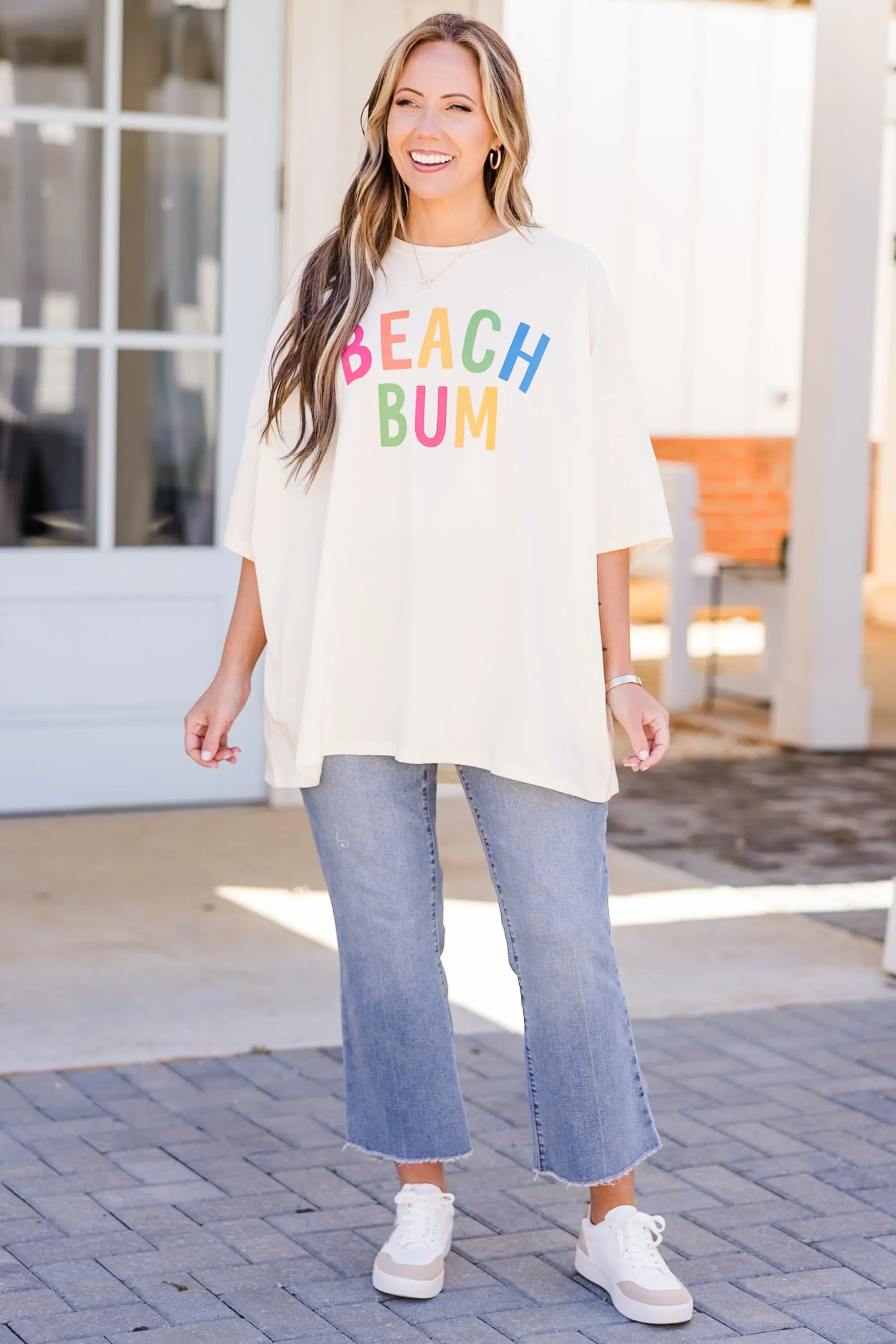 Down By The Coast Boyfriend Tee, Ivory