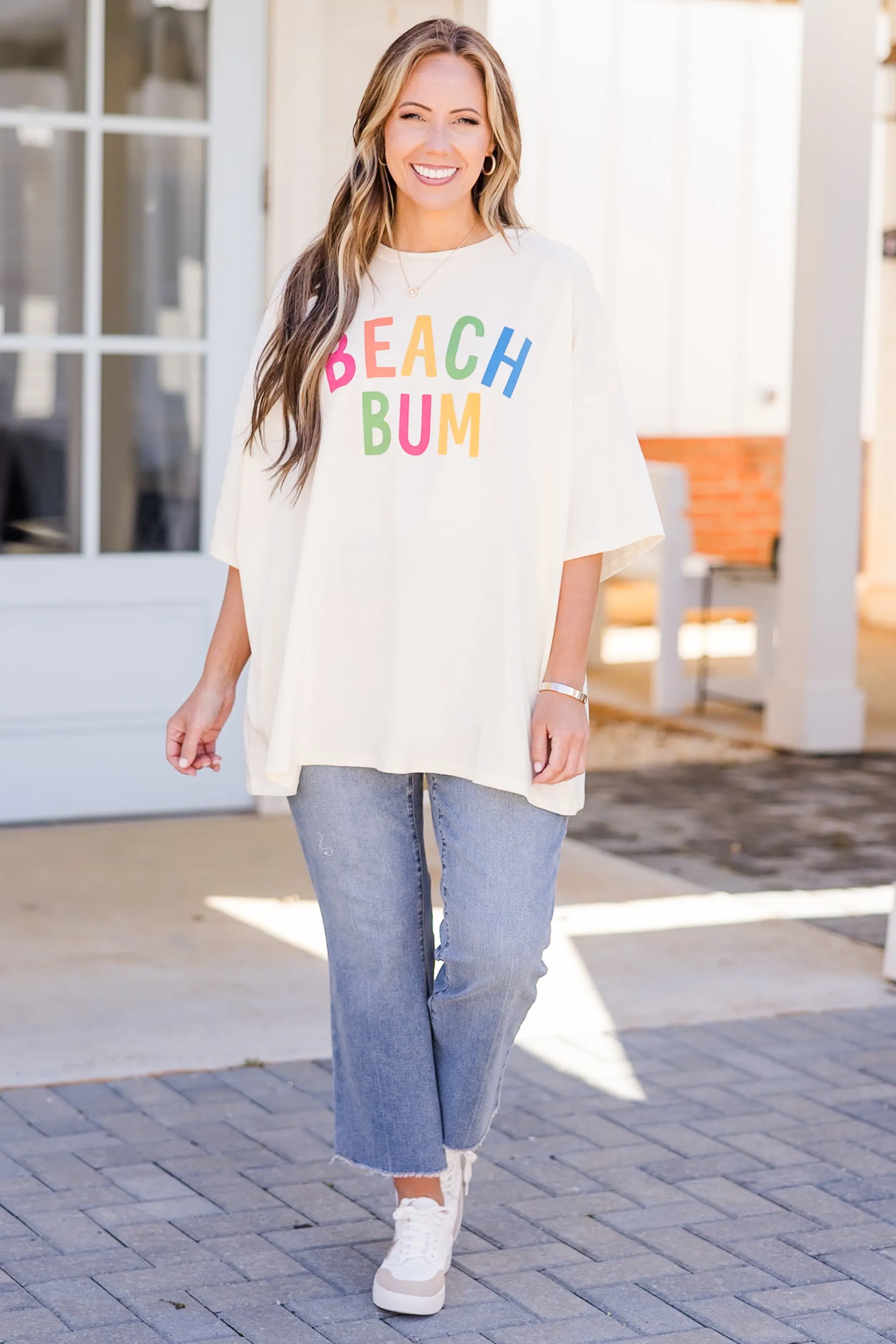 Down By The Coast Boyfriend Tee, Ivory