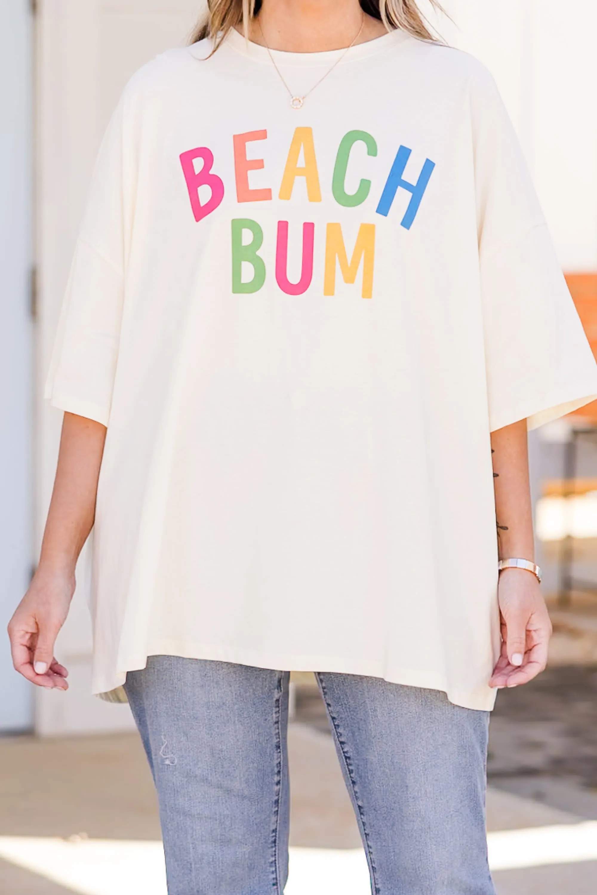 Down By The Coast Boyfriend Tee, Ivory